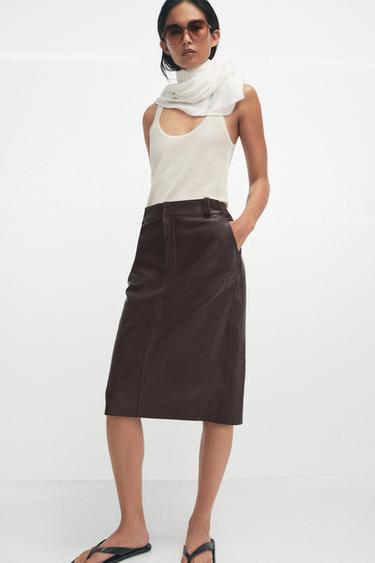Zara Юбка миди из кожи — коллекция ZARA «ZW» лимитированная серия
