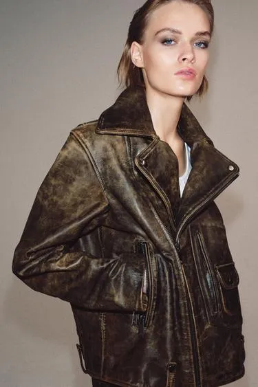 Куртка-мото из 100% кожи Zara «Zw» Лимитированная коллекция- Заказать в России