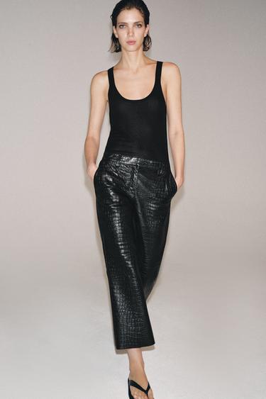 Zara Брюки из кожи с тиснением под кожу крокодила — коллекция ZARA «ZW» лимитированная серия