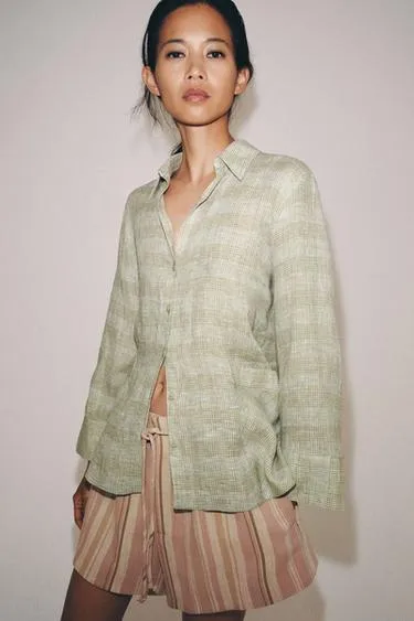 Рубашка из льна в клетку — коллекция Zara «Zw»- Заказать в России