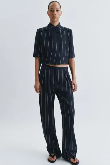 Брюки в полоску из смесового льна — коллекция Zara «Zw»- Заказать в России