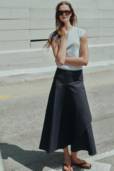 Zara Юбка миди из денима Z1975 с воланами