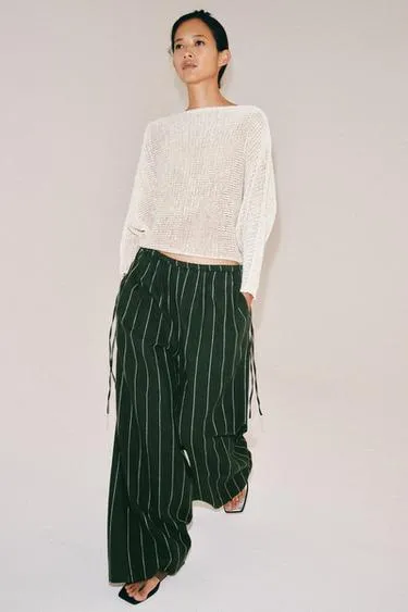 Брюки в полоску из смесового льна — коллекция Zara «Zw»- Заказать в России