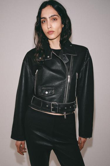 Zara Кожаная куртка-косуха — коллекция ZARA «ZW» лимитированная серия купить с доставкой.