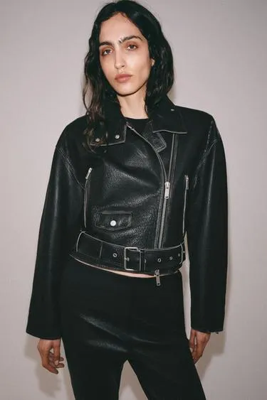 Кожаная куртка-косуха — коллекция Zara «Zw» лимитированная серия- Заказать в России