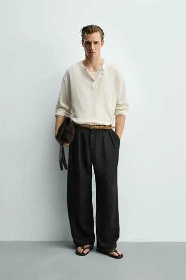 Футболка henley из хлопка и льна