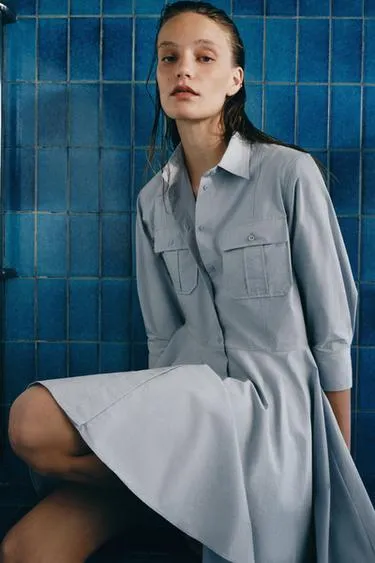 Платье-рубашка плиссе — коллекция Zara «Zw»- Заказать в России
