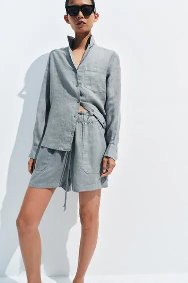 Льняная рубашка с карманом коллекция Zara «Zw»- Заказать в России