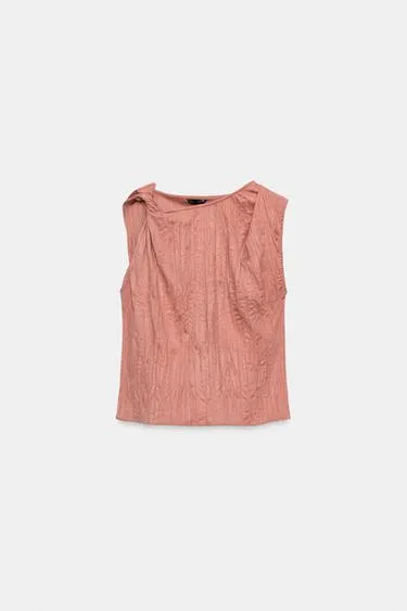 Топ из жатой ткани с эффектом замши- Заказать в России