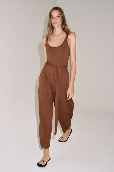 Zara Комбинезон из плотного хлопка с поясом