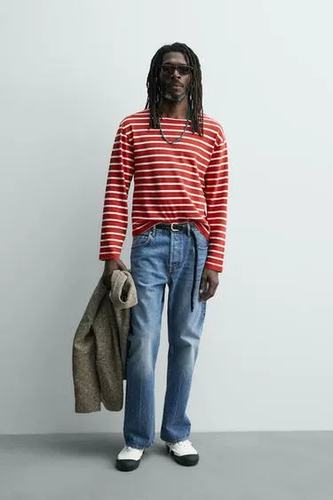 Футболка жаккард в полоску Zara «Aaron Levine»- Заказать в России