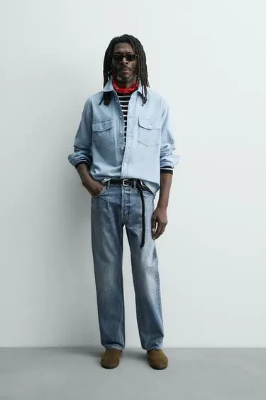 Легкая джинсовая рубашка Zara «Aaron Levine»- Заказать в России