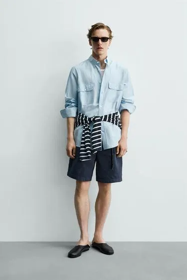 Рубашка свободного кроя с карманами Zara «Aaron Levine»- Заказать в России