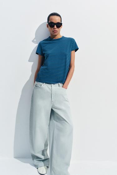 Zara Футболка в полоску из хлопка и льна