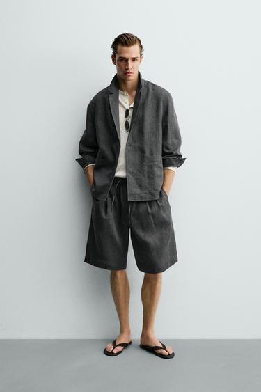 Zara Бермуды из 100% льна с защипами