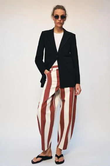 Джинсы коллекция Zara «Zw» Tapered в полоску с высокой посадкой