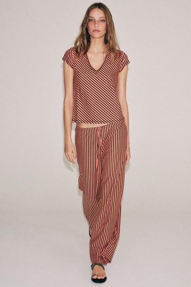 Zara Футболка в полоску из смесового льна