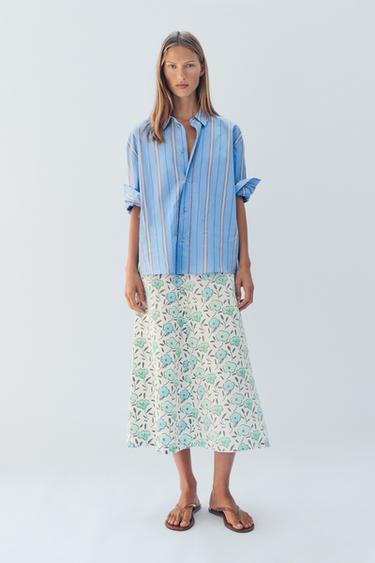 Zara Юбка-миди из льняно-хлопковой смеси с цветочным принтом лимитированной коллекции