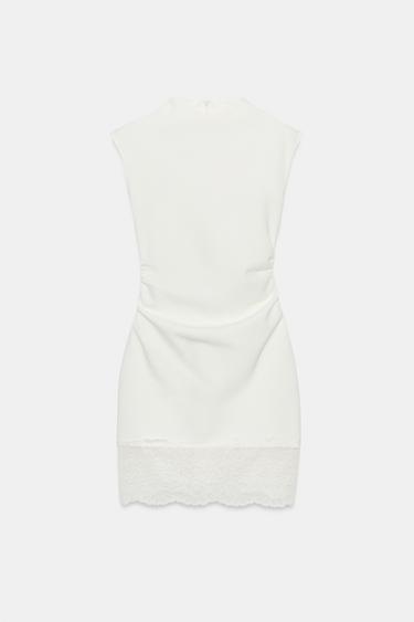 Zara Короткое платье из эластичной ткани с кружевом