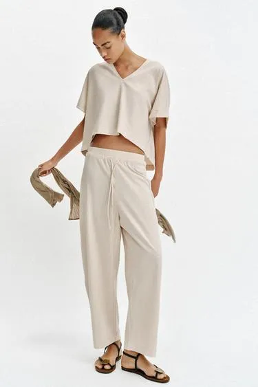 Брюки в стиле рустик на шнурке- Заказать в России