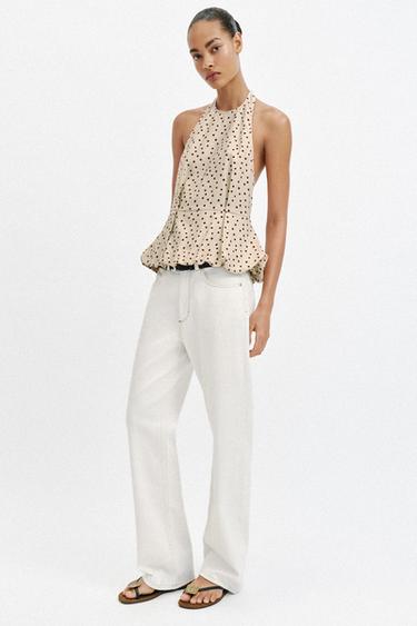 Zara Топ в горошек изо льна