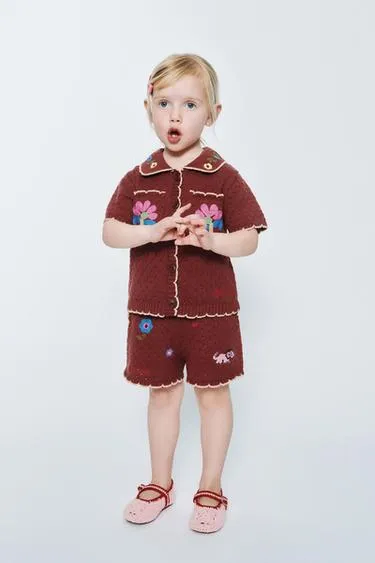 Шорты из трикотажа с вышитыми цветами Sissel Edelbo X Zara Kids- Заказать в России