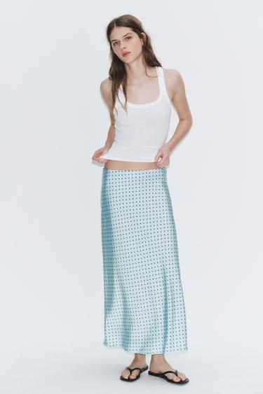 Zara Атласная юбка миди в горошек