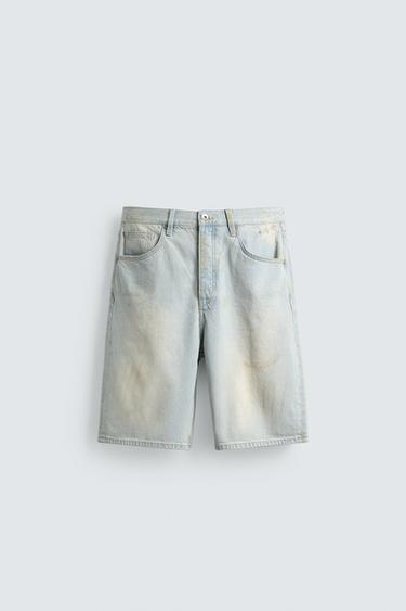 Zara Джинсовые шорты прямого кроя с винтажным эффектом