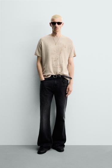 Zara Футболка с принтом и эффектом потертости