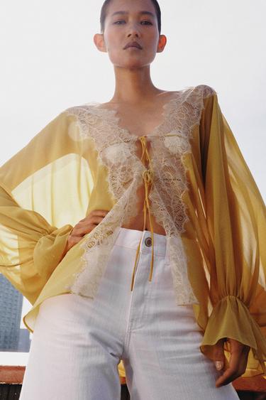 Zara Комбинированная блуза с кружевом — коллекция ZARA «ZW»