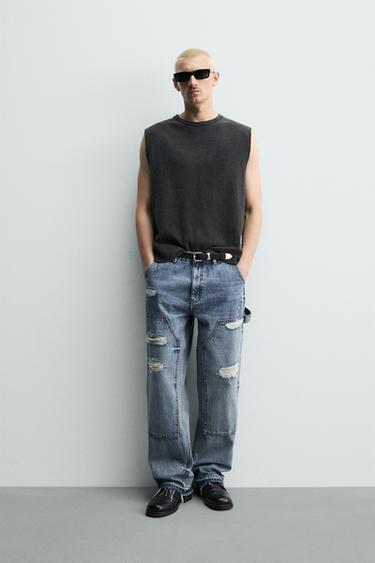 Zara Трикотажный топ с принтом и эффектом потертости