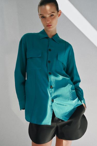 Zara Рубашка свободного кроя с карманами — коллекция ZARA «ZW»