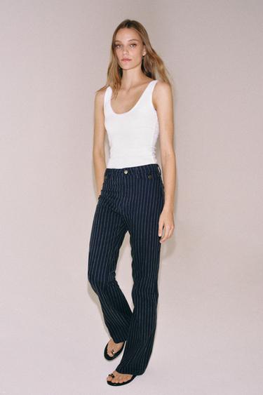 Zara Джинсы клёш в полоску с высокой посадкой — коллекция ZARA «ZW» купить с доставкой.