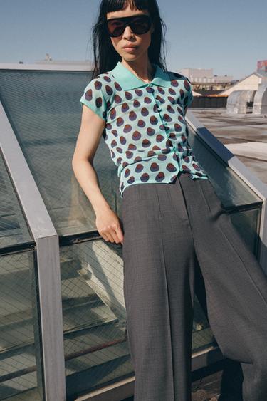 Zara Трикотажное жаккардовое поло купить с доставкой.