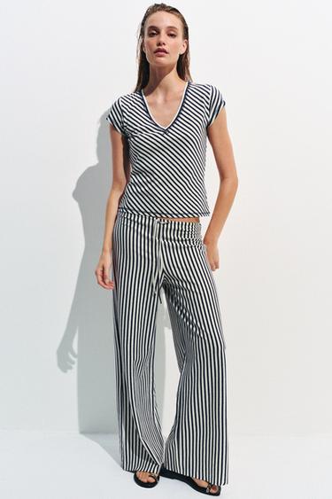 Zara Брюки в полоску из смесового льна