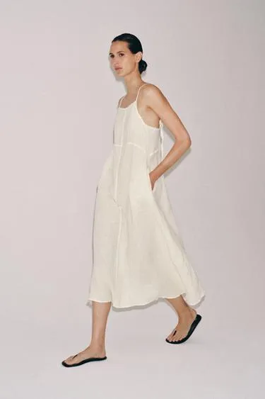 Платье миди из 100% льна — коллекция Zara «Zw»- Заказать в России