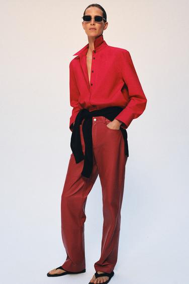 Zara Коллекция ZW лимитированная коллекция 100% кожаные брюки купить с доставкой.