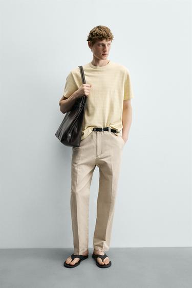 Zara Брюки чинос прямого кроя из хлопка и льна