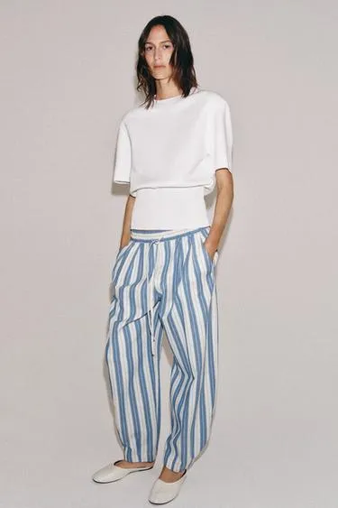 Брюки в полоску в пижамном стиле — коллекция Zara «Zw»- Заказать в России
