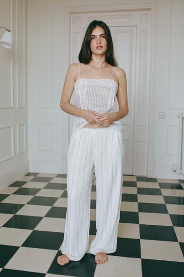 Zara Топ в полоску с кружевом купить с доставкой.
