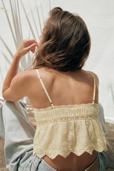 Zara Топ на бретелях с вышивкой и завязками купить с доставкой.