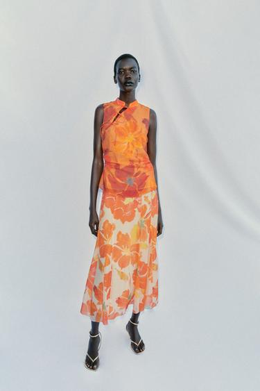 Zara Юбка миди с цветочным принтом