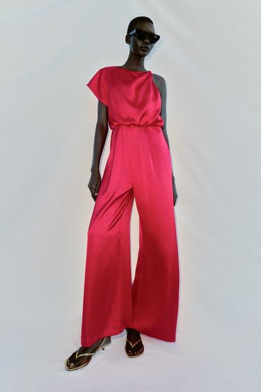 Zara Асимметричный атласный комбинезон