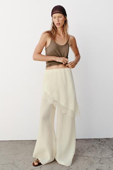 Zara Широкие брюки парео с кружевом