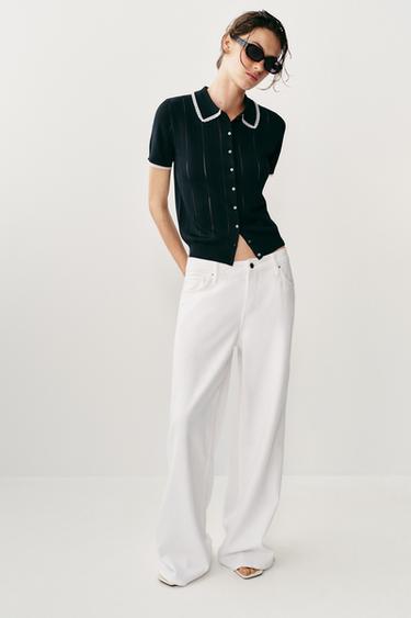Zara Кардиган поло с кружевом