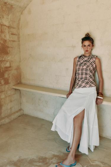 Zara Топ из 100% льна в клетку купить с доставкой.