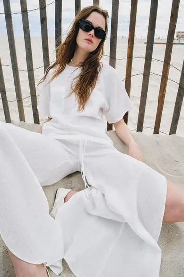 Топ из 100% льна на шнуровке — коллекция Zara «Zw»- Заказать в России