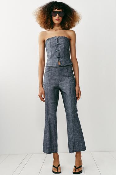 Zara Укороченные брюки  клёш из смесового льна