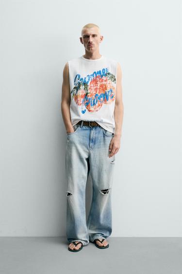 Zara Трикотажный топ с принтом и эффектом потертости