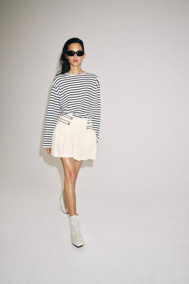 Zara Футболка из хлопка и льна в полоску